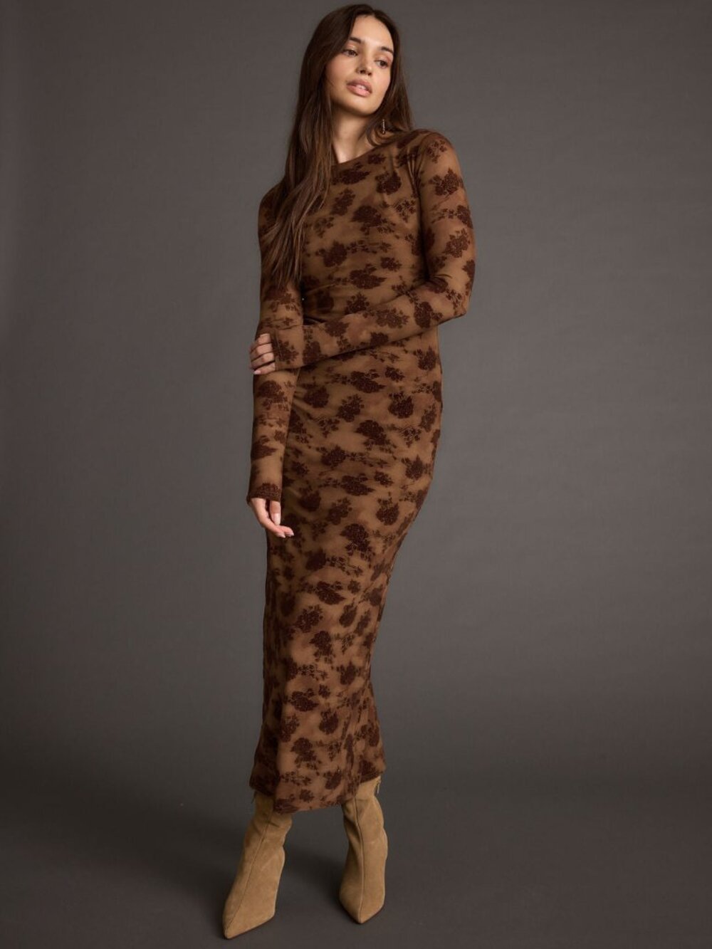 12th Tribe Casanova Brown Floral Maxi Dress, Size L, NWT